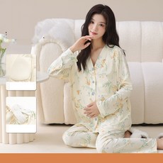 임산부 잠옷 상하의 세트 봄 가을 임부용 체크 수유 파자마 세트 편안한 임부복 홈웨어 JS