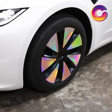 [차그램] 테슬라 모델3 하이랜드 호환 18인치 홀로그램 튜닝 휠스티커, 포지드카본블랙, 1개