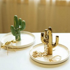 모던앳 도자기 선인장 악세사리 거치대 쥬얼리 걸이 트레이, 골드, 1개