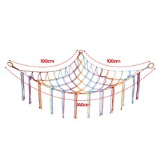 手工編織棉繩兒童玩具收納網兜 三角牆角掛網彩色流蘇ins風, 1個, 木圈100×100×140