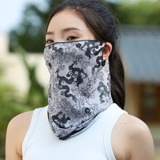 夏季冰絲防曬面罩男女戶外騎行掛耳遮陽護頸防塵面罩薄款透氣(網眼款)龍騰灰均碼, 1個, 均碼