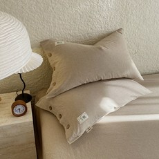 純棉枕套兩入組 透氣親膚 可水洗 單人尺寸 家用寢具套組 簡約素色枕頭套+亞麻棕+48*74cm一隻裝, 亞麻棕