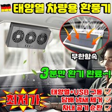 독일기술 SUOSER 태양열 차량용 환풍기 태양광 자동차 환풍기 차량 환기팬 창문형 환풍기 선풍기 공기 청정 담배 냄새 제거 열기 배출, 1개, 블랙