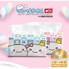 MANYOU 100抽抽取式衛生紙 6包12抽/箱, 1箱, 72個裝