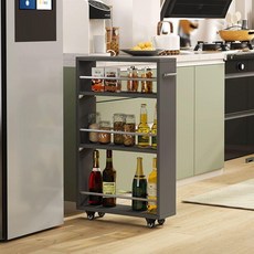 주방 틈새 수납장 서랍장 선반 빌트인 부엌 냉장고장, 조립형, 너비 20 깊이 45 딥 그레이