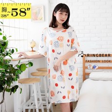 RINGBEAR 可愛印圖寬鬆牛奶絲居家圓領緹花滾邊短袖睡衣, 1個, 白4L