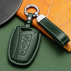 CABULE 호환 현대 키케이스 그랜저 그랜저HG IG 신형에쿠스 제네시스DH 싼타페DM 가죽 풀커버 자동차키케이스, 다크 그린