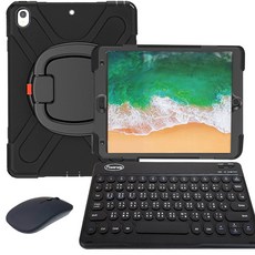 Powerway iPad Air3/Pro10.5吋專用圓環型藍牙鍵盤保護殼(送同色無線滑鼠)/台灣現貨, 尊貴黑(黑色鍵帽/黑色滑鼠/黑色包護殼), 尊貴黑