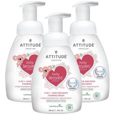 에티튜드 베이비 리프 사이언스 2-In-1 헤어 앤 바디 포밍 워시 올인원클렌저 295ml, 3개