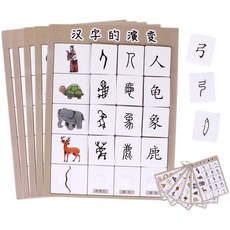 漢字演變字卡 象形文字 認字卡 幼兒園語言區角遊戲教具, 1個, 6張底板+90個字卡