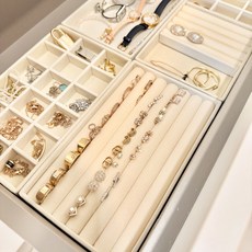 악세사리 트레이 화장대 서랍 정리 보관함 간편 벨벳 베이지, 반지
