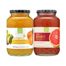 [조한스토어] 초록원 유자 플러스 감귤 1kg + 꿀자몽차 1kg 액상차 유리병, 1세트, 1개입