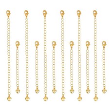 18K 금 도금 목걸이 익스텐더 12개 하트 체인 탭이 있는 팔찌 세트 6.4cm(2.5인치) / 11.9cm(4.7인치) 황동 주얼리 제작용 140840, 18K 금 도금 목걸이 익스텐더 12개, 하트 체인 탭