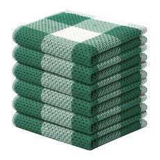 Mordimy 100% 면 와플 위브 키친 타월 33 x 71.1cm(13 x 28인치) 매우 부드럽고 흡수력이 좋은 버팔로 체크 접시 타월 접시 건조용 4팩 블랙 &, Dark Green & White