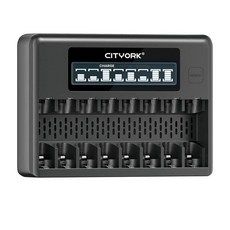 CITYORK 8베이 AA AAA 배터리 충전기 1.2V Ni-MH Ni-CD 충전식 배터리용 LCD 디스플레이가 있는 독립 슬롯 충전기 (USB-C 케이블 포함) 14075, CITYORK 8베이 AA AAA 배터리 충전기, 1.