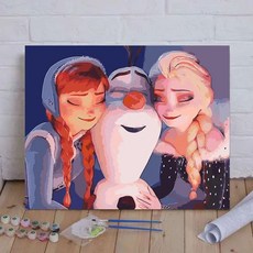 數字油畫DIY填色q版艾莎卡通diy數字油畫丙烯油彩畫手工填色冰雪奇緣客廳動漫臥室, 1個, 冰雪奇緣愛莎公主 05,20*25實木內框+顏料畫筆