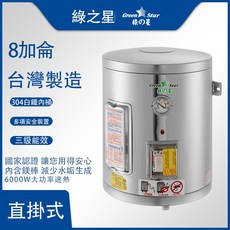 綠之星-台灣製造/含稅附發票/原廠保固-電熱水器標準型-8加侖直掛式-GS-08-能源效率3級