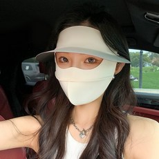防曬面罩臉罩 UPF50+ 冰涼透氣 黑膠長款米白, 黑膠短款米白, 標準