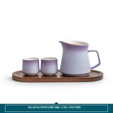 핸드드립서버 도자기 포트 주전자 저그 드립세트 커피, 301mL 이상 400mL 이하, 라벤더퍼플 2개 대나무 다기, 1L