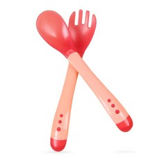 JoyBaby 2入裝感溫變色湯匙叉子 防燙軟頭湯匙 寶寶餐具組，安全感溫設計，呵護寶寶口腔，學習自主進食好幫手, 粉-F, 1個