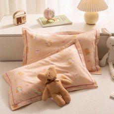 全棉雙層紗兒童枕頭套，適用於30x50公分及40x60公分枕芯，適合寶寶及學生使用, 兔小熊【A類全棉雙層紗枕套】,30*50cm枕頭套單隻