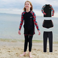 I am bebe Mokco 女童青少年拉鍊防潮短褲緊身褲泳裝 3 件套 SF-74