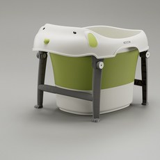 直销婴儿洗澡盆家用宝宝泡澡桶塑料桶儿童折叠浴桶盆宝宝浴缸, 若草-加凳:如圖所示