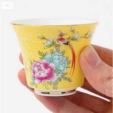리안녕쇼핑 모란꽃 다기 찻잔 50ml 옐로 이쁜술잔