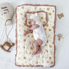 DFMEI 嬰兒牀墊秋冬卡通印花豆豆絨褥子產房墊子透氣舒適新生寶寶熟睡墊, 1個, 太陽彩虹(帶枕片)