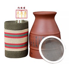 【台灣現貨 24h出貨】紫砂艾灸罐 刮痧罐 灸筒 艾條罐 溫灸器 艾條罐 艾灸 隨身灸 刮痧灸 灸罐 艾灸器材, 1個, 紫砂罐 布套 隔灰網 穴位圖