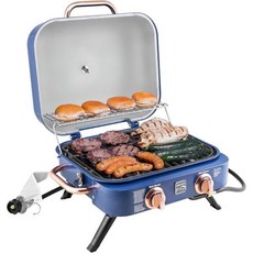 Kenmore 휴대용 프로판 가스 그릴 - 워밍 랙이 있는 테이블탑 바비큐 그릴 14 000 BTU의 스테인리스 스틸 버너 2개 야외 주방 캠핑 네이비 및 구리색, Kenmore Navy & Copper
