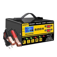 12V 24V 600A 지능형 펄스 복구 디지털 LCD 디스플레이 자동차 배터리 충전기 전압 온도 감지 정지, 01 Yellow US plug