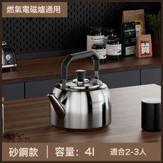 DIU 食品級家用加厚大容量平底明火電磁爐通用鳴音304不銹鋼燒水壺, 1個, 純正整壺304材質：4L容量:砂光, 1L