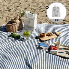 리프레 방수 피크닉 매트 감성 스트라이프 체크 돗자리, 스트라이프 블루