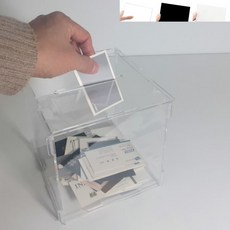간편 조립 2T 아크릴 일자 입구 투표함 20x20cm 투명 블랙 화이트 응모함 모금함