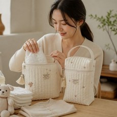 기저귀가방 기저귀파우치 손잡이형 휴대용 보관 가방 여행 용품 아기 외출용, 눈꽃