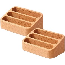 책상용 사이즈카토 나무 명함 홀더 3개의 카드 슬롯 디스플레이 스탠드, Beech-2pcs