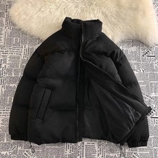 남녀공용 겨울 스웨이드 패딩 스탠딩 칼라 집업 오벗핏 보온 점퍼