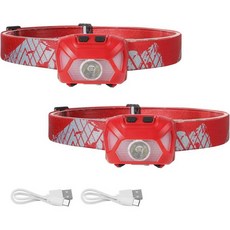 레프로 LE 헤드램프 충전식 6가지 모드 LED 캠핑 및 하이킹 필수품 IPX4 방수 고루멘 밝기 헤드라이트 손전등 조절 가능한 헤드밴드 포함 USB 케이블 3056969, 2, 빨강(2팩)