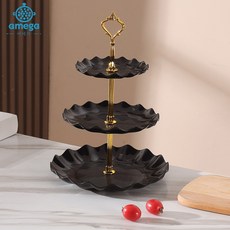 AMEGA 3단 트레이 과일 케이크 간식 파티 스탠 쟁반 트레이, 2개, 블랙