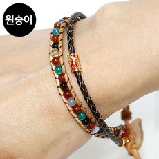 기원 돈붙은 원석 가죽팔찌 원숭이띠 십이지간 팔찌 lux33296bc, 1개
