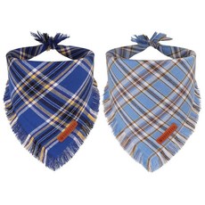 ADOGGYGO 태슬 가장자리가 있는 가을 강아지 반다나 세련된 오렌지 격자 무늬 반려동물 스카프 다양한 사이즈 추수감사절 할로윈 반다나 엑스트라 대형견용 XL 24847, 블루