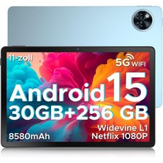 DOOGEE 두기 U11 프로 안드로이드 15 태블릿 11인치 30GB 램 + 256GB 저장공간 2TB TF 카드 지원 8580mAh 배터리 90Hz 디스플레이 넷플릭스 10, blue