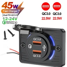 벽걸이형 충전기 어댑터 24포트 USB 콘센트 QC 22.5W PD 30W 타입C 급속 충전 QC3.0 패널 버스 ATV 트럭, 45W Dual QC3.0