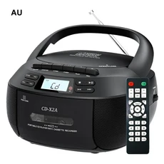 USB/MP3 라디오 기능이 있는 CD 카세트 플레이어 레코더 리모컨이 휴대용 테이프 붐박스 전원, 01, 07 Black AU Plug