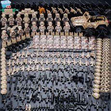 전쟁 피규어 모형 밀리터리 전투함 군인 산 조립식 미니피규어 특수부대 경찰관 소년용 미니어처 병사 교육용 장난감., [23] 특수부대 정예 18명 방패 18개 그리고 지프