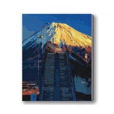 MANTO 台灣製造 大尺寸DIY數字油畫 50x65cm 釘好內框 歐洲日本花海風景 初學者專用, 富士山夢之大橋, 1套