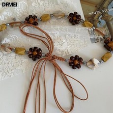 DFMEI 工編織樹脂串珠蠟繩腰鏈休閒波西米亞度假風收腰腰繩服飾配飾鏈