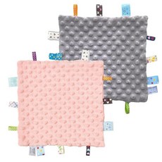 해외 CREVENT Tag Security 아기용 담요 남아용 부드럽고 작은 러비 아기 이불 감각 생일 베이비 샤워를 위한 훌륭한 선물 25.4 x 25.4cm10 10인치 8, Macaron Pink + Grey.