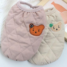 강이지옷 곰돌이 체크 누빔조끼_WCBC427, 브라운